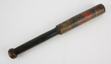 George IV painted wood truncheon, decorated with a coat of arms, dated 1820, initialled W P, 42.