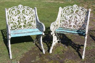 Pair of painted aluminium armchairs, in the Coalbrookdale style. 81cm high (2)