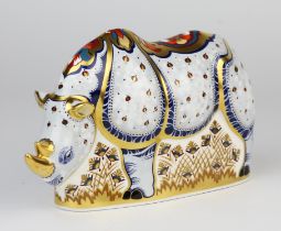Royal Crown Derby, White Rhino, 495/1000, with card, gold stopper, in original box Note: The names