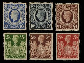Great Britain King George VI 1939 - 1948 High Values set of 6 stamps, mounted mint.