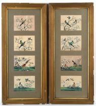 Chinese School, Eight pigment on paper pictures mounted in two frames; each picture about 14 x 10.