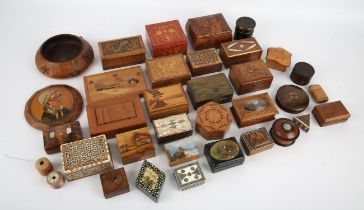Collection of approximately thirty wooden collectors boxes, mostly 20th Century to include two