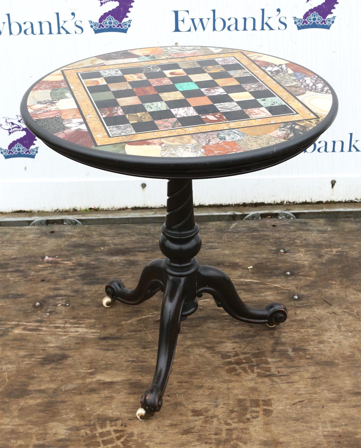 A Victorian marble topped occasional table, the chessboard top with specimen marble inlays, - Image 5 of 8