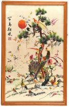 A Chinese textile picture designed as a large number of birds, waders and ducks congregating around