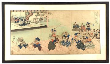 Toyohara Chikanobu [1838-1912] an oban triptych of Bujutsu Joran from the Chiyoda no on omote