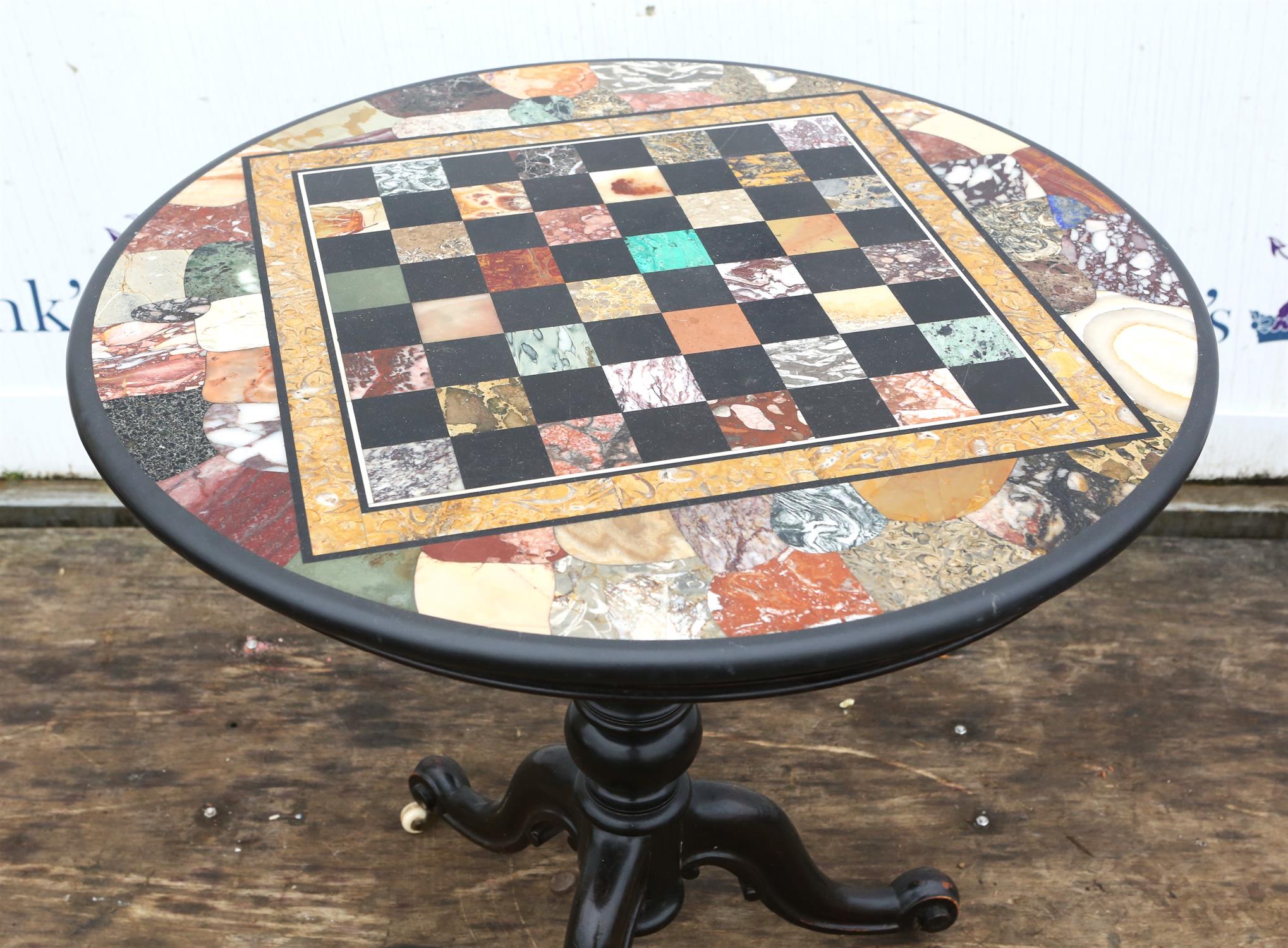 A Victorian marble topped occasional table, the chessboard top with specimen marble inlays, - Image 3 of 8