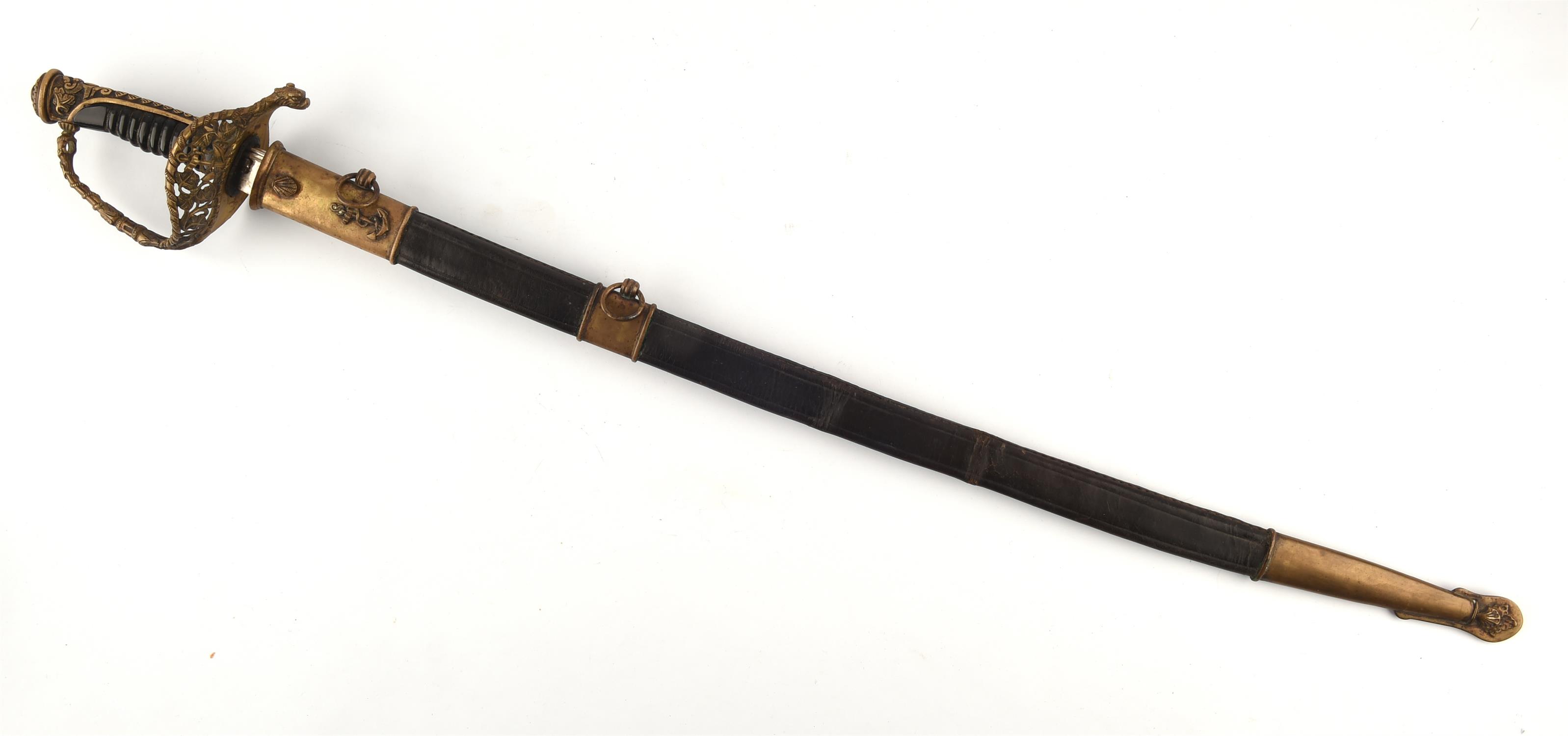 A 19th century French Naval officers sword with slightly curved steel blade (70cm), - Image 4 of 4