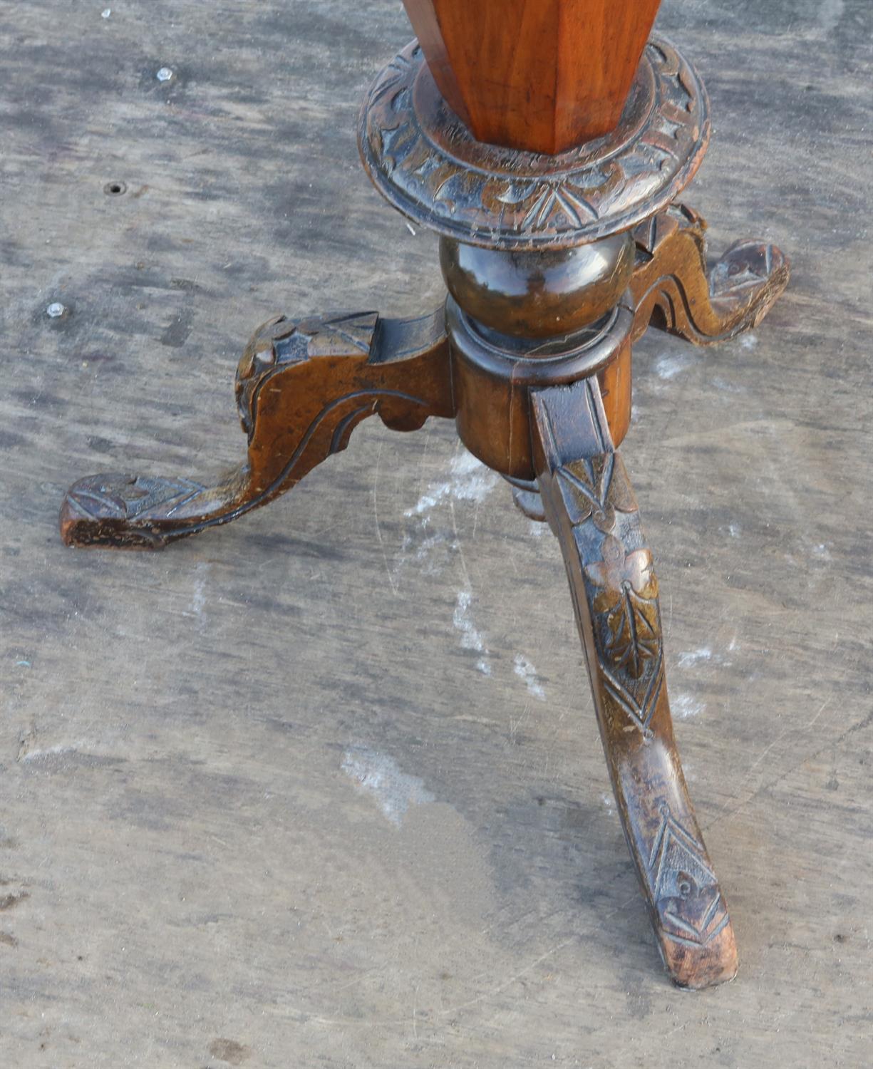 Victorian walnut sewing table, with an octagonal top, inlaid with a chessboard, on facetted column, - Image 2 of 4