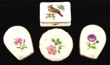 Meissen, a porcelain rectangular box and cover decorated with a bird and holly, together with a