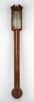 George III mahogany barometer by P Caminada, the case with break arch cresting, with decorative