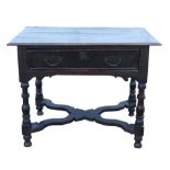 A William and Mary oak side table, some restorations, H 69cm, W 90cm, W 57cm