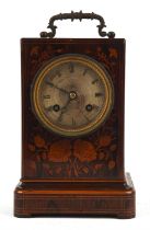 French rosewood mantel clock, early 19th Century, the case with floral inlay, with machine engraved