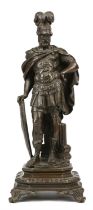 French bronze figure of a knight in armour, 19th Century, 29cm high