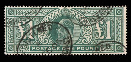 Great Britain King Edward VII £1 green, SG266. Used registered 1905 oval postmark.