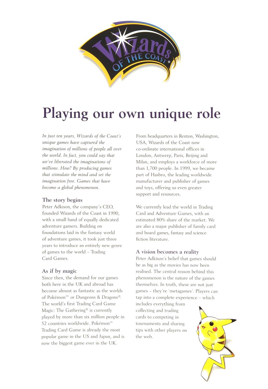 Original Wizards of the Coast Brochure. This brochure gives an insight to some of the history of - Image 2 of 3