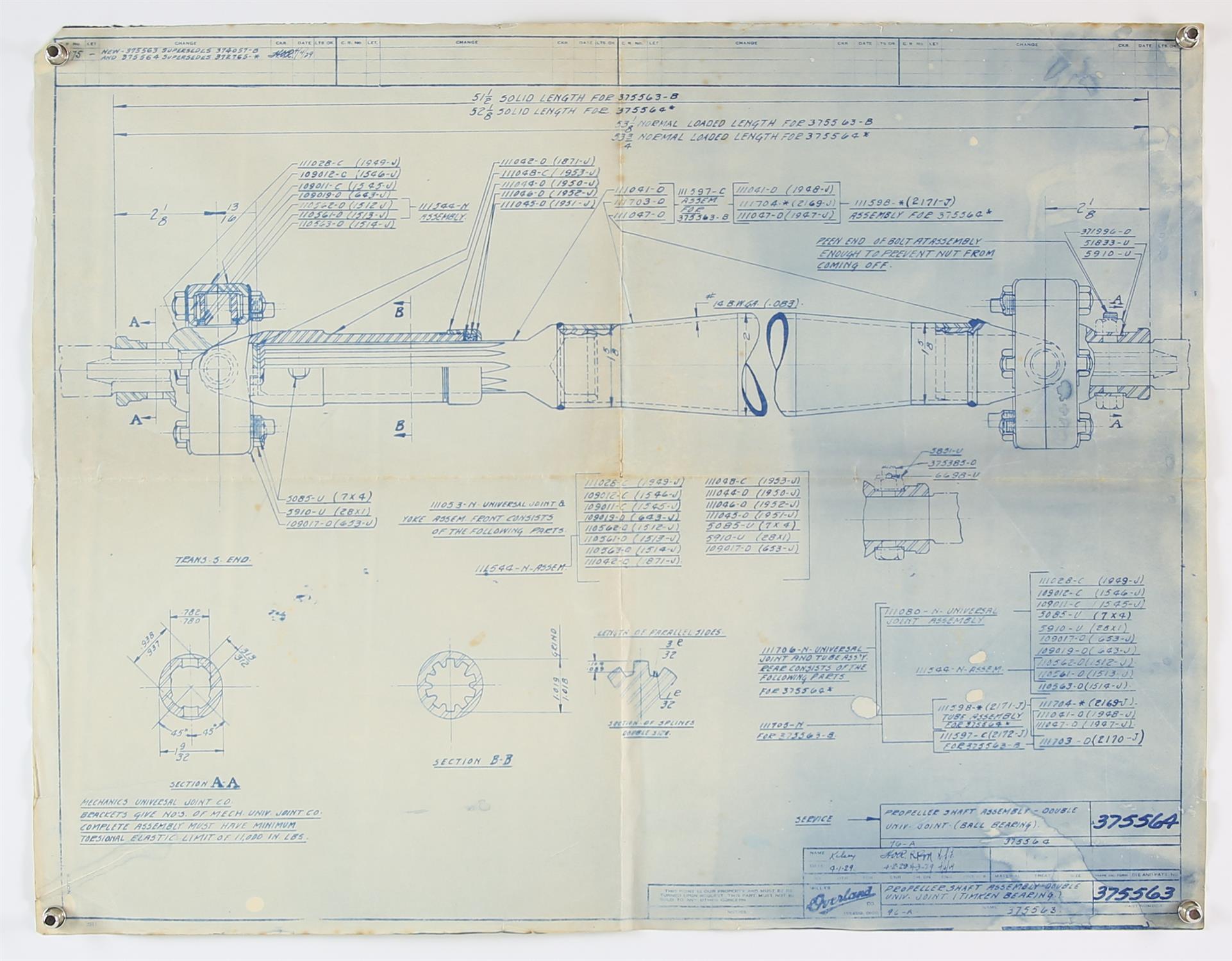 Large collection of Original Vintage Mechanical Blueprints - To include 1924 J.A.