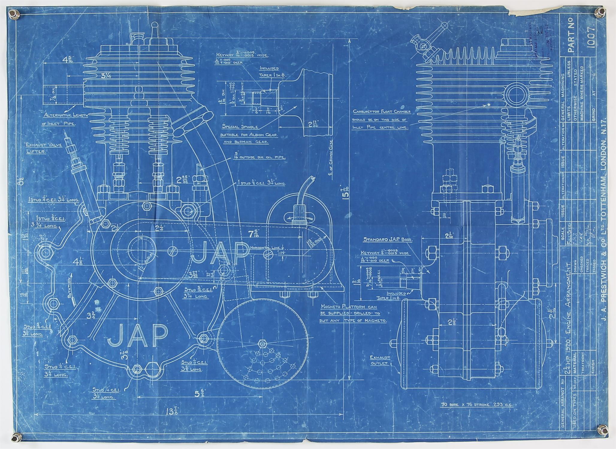 Large collection of Original Vintage Mechanical Blueprints - To include 1924 J.A. - Image 2 of 4