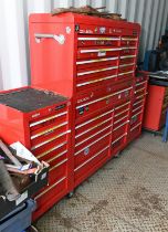 US Pro Tools professional 4 part draw red tool chest on wheels. Each draw is full of various tools