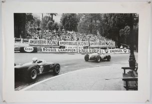 Signed Jack Brabham photograph - Showing him in 1959 in action at the Monaco GP (26x16cm),