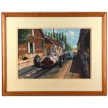 20th century watercolour, signed by the artist and Manfred Von Brauchitsch, " The Winning Mercedes