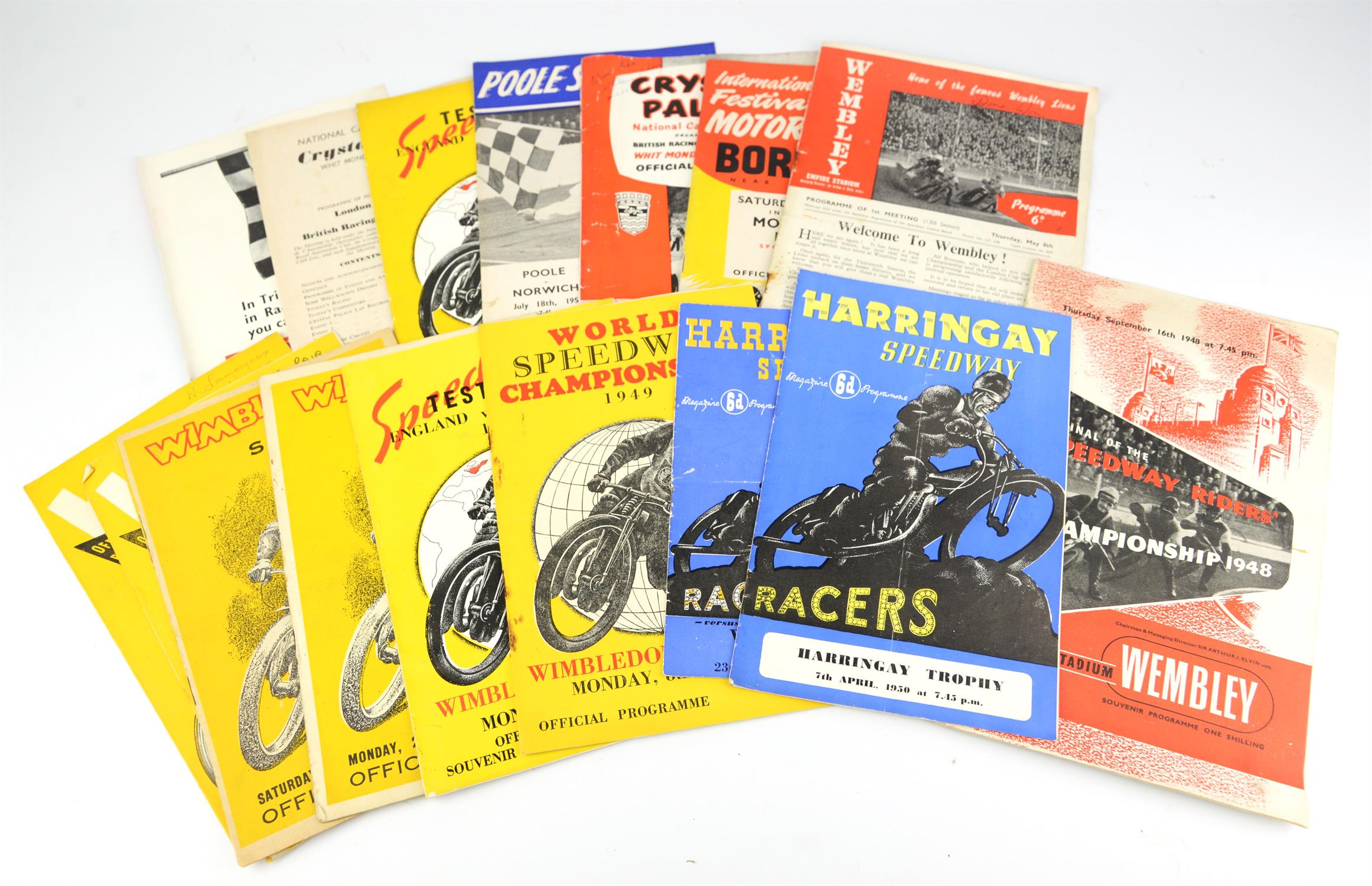 14 Vintage Speedway and Car Racing related programmes - To include Mostly Wimbledon Speedway