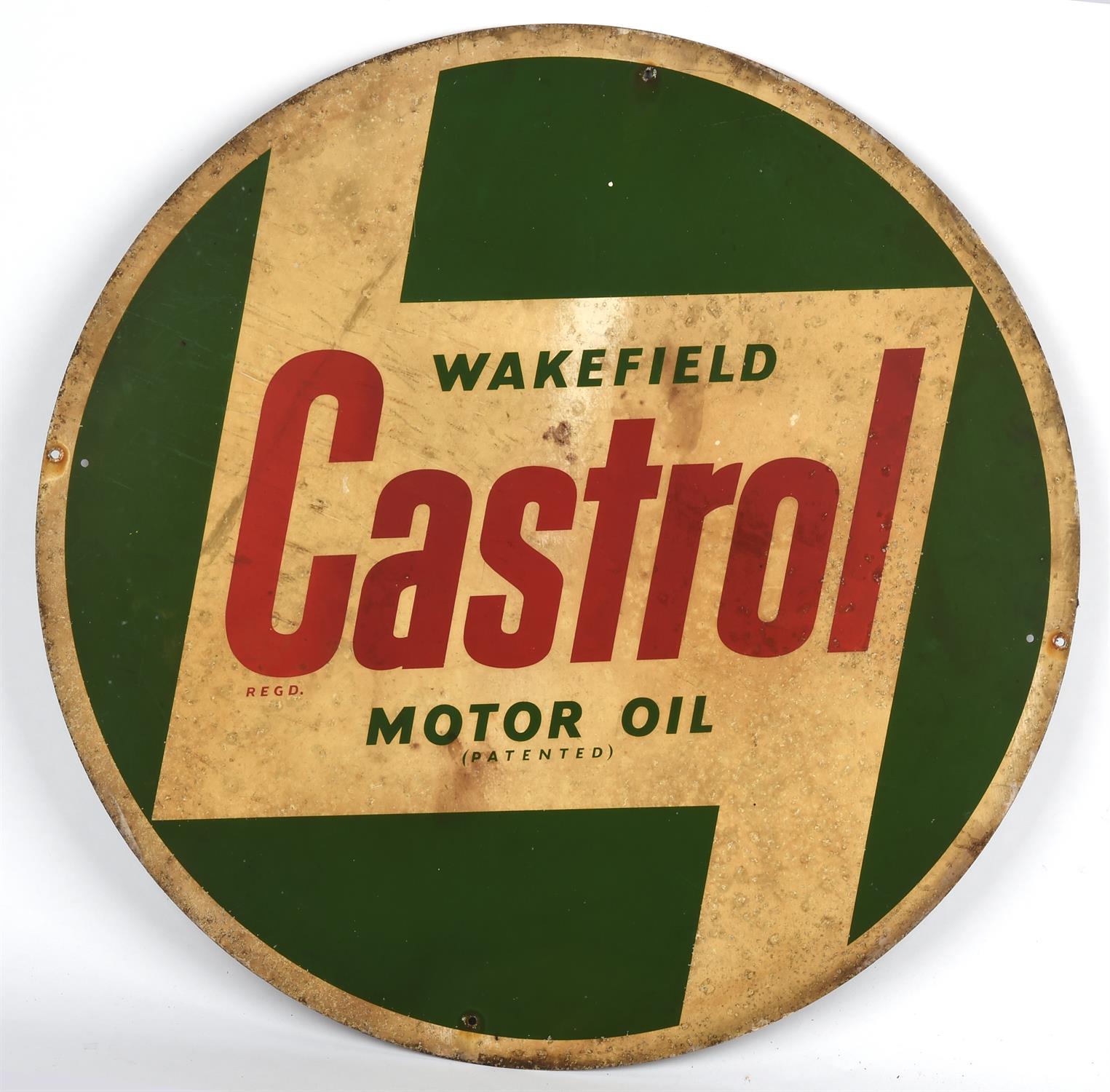 Wakefield Castrol Motor Oil Tin Sign, Diameter 60cm. Please note this lot has the standard