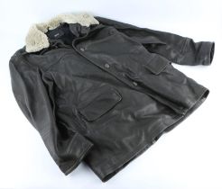 Two Leather BMW jackets with fur trim - One black (size L) and other dark brown (size XXL),