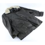 Two Leather BMW jackets with fur trim - One black (size L) and other dark brown (size XXL),