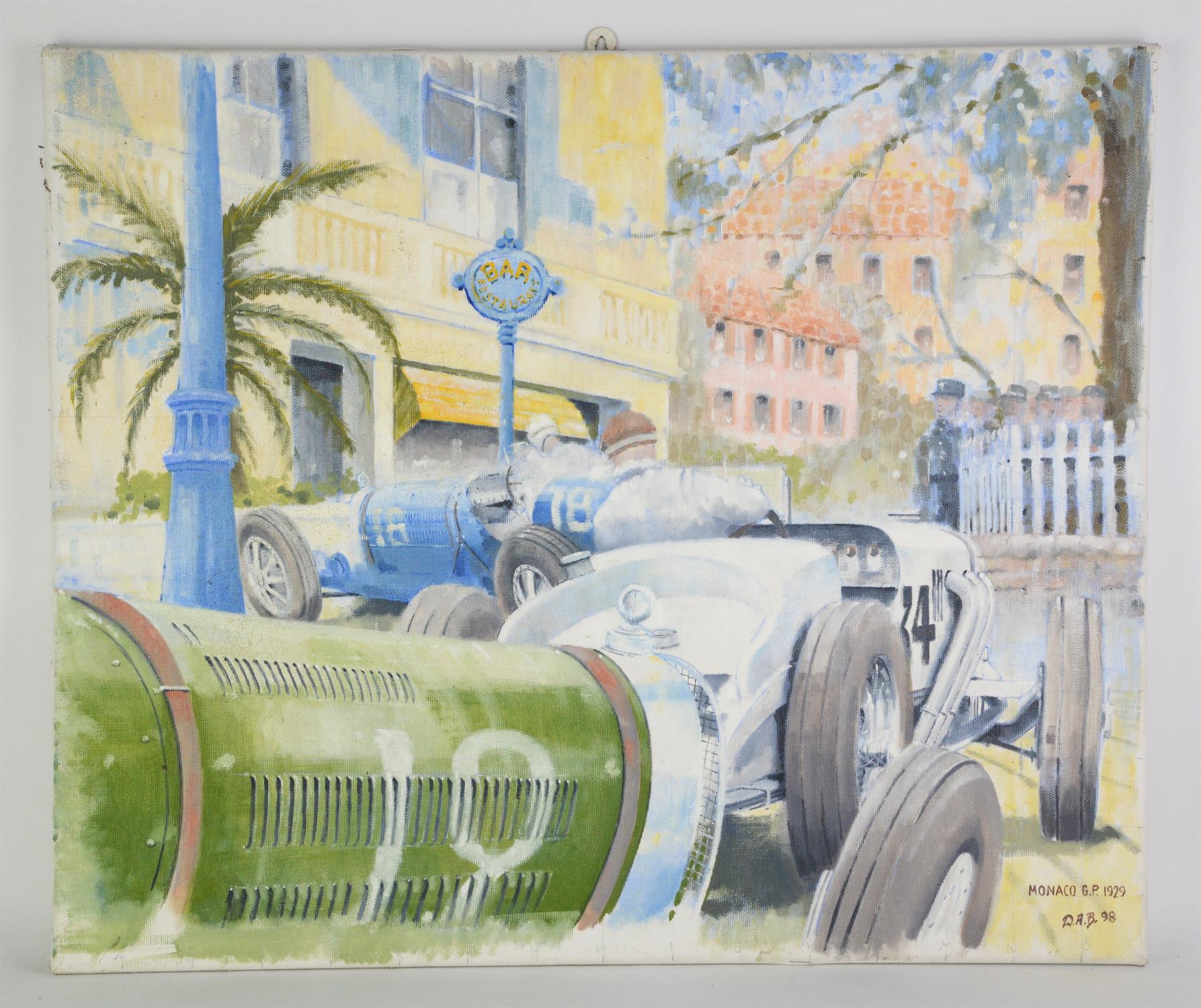 Dereck Anthony Brooks, Monaco G.P. 1929, oil on canvas, unframed, signed and dated '98.