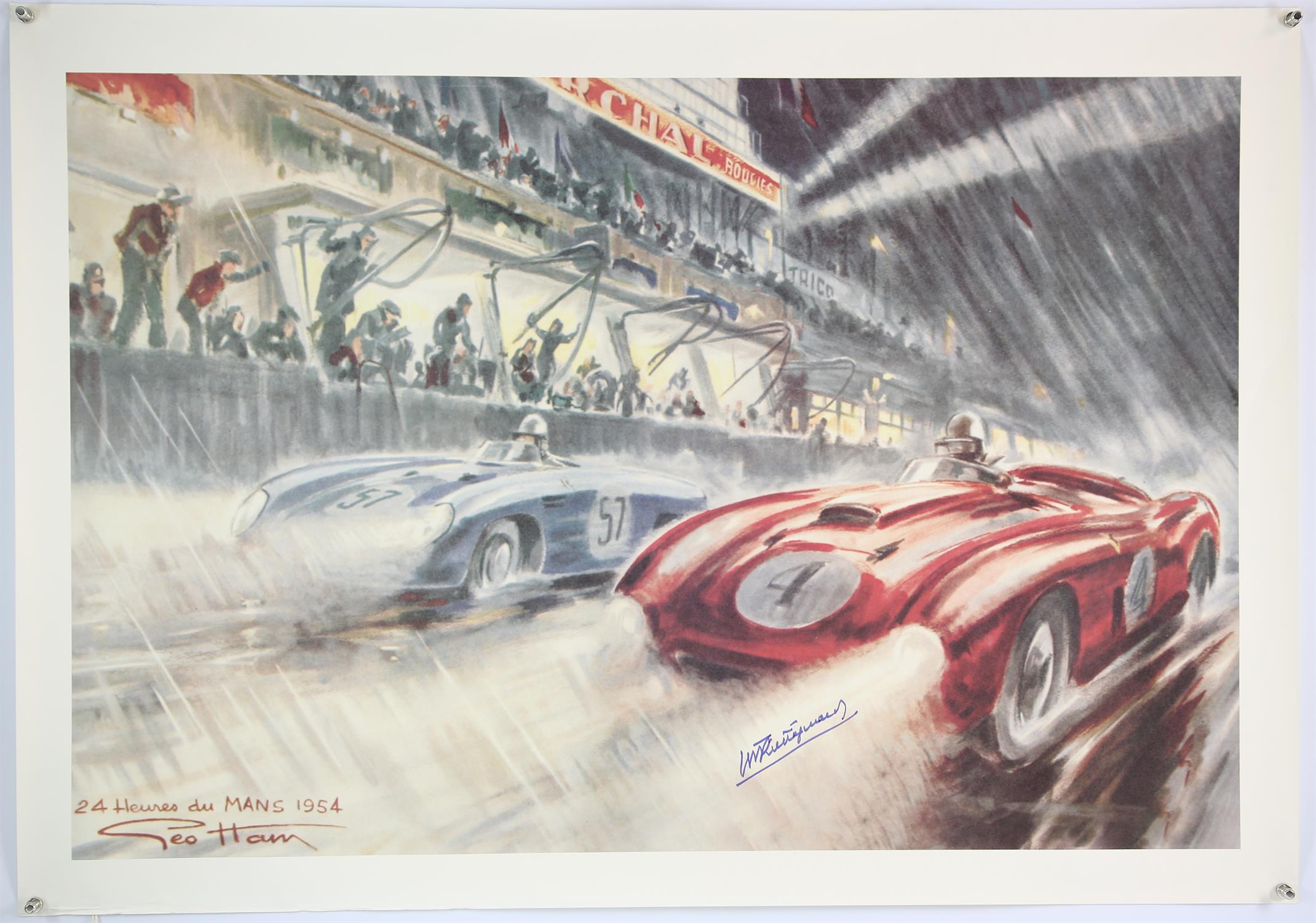 A Collection of 5 Large Geo Ham Racing Lithographs - To include, Signed Maurice Trintignant showing