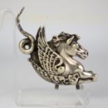 Car Mascot - Pegasus style figure of a winged horse with fish tail, White metal, 20th century,