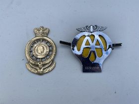 2 x Vintage classic car badges. Chrome metal AA and RAC badge. Please note this lot has the