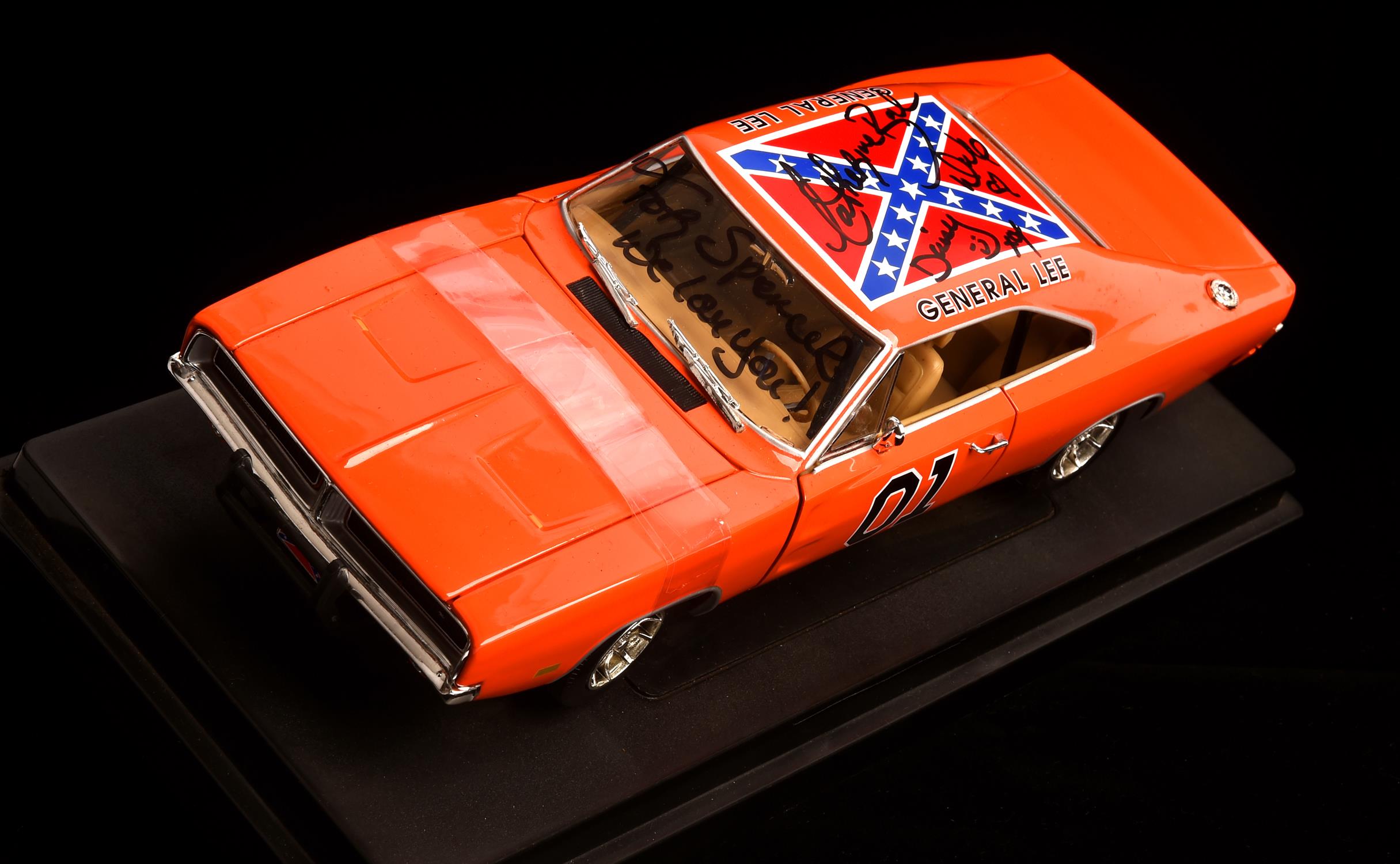 General Lee 1969 Dodge Charger Die cast model, signed by Catherine Bach who plays Daisy Duke in the