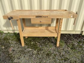 Wood Drapper work bench. Please note this lot has the standard Ewbank's standard buyers premium