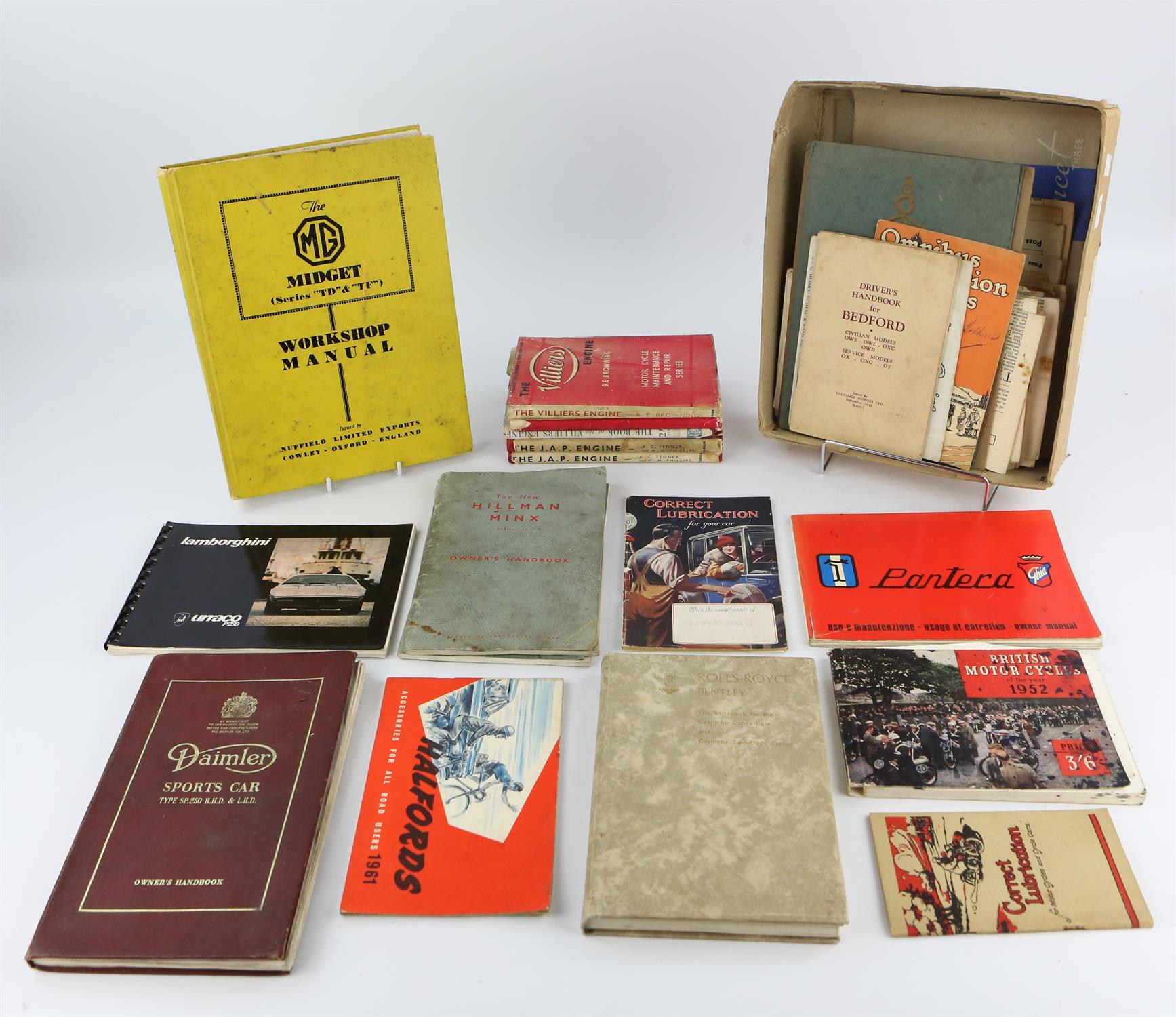 Large Collection of Vintage Car Manuals and Books - To include Rolls - Royce Bentley handbook for