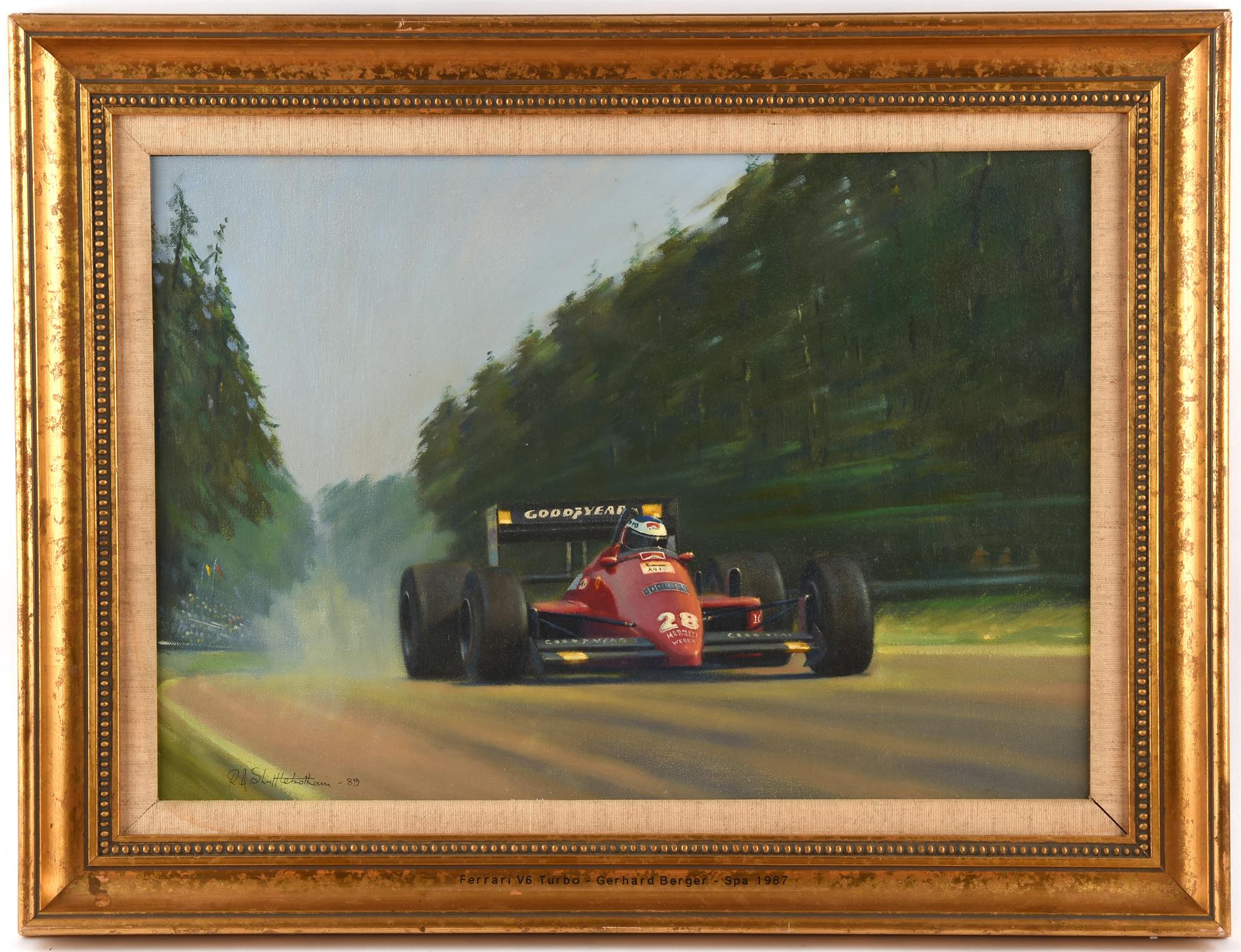 R.A. Shuttlebotham, Contemporary oil on board, " Ferrari V6 Turbo Gerhard Berger - Spa 1987,