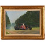 R.A. Shuttlebotham, Contemporary oil on board, " Ferrari V6 Turbo Gerhard Berger - Spa 1987,