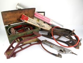 Collection of Vintage equipment - To include British Goodrich wood Milne foot pump (in wooden box),