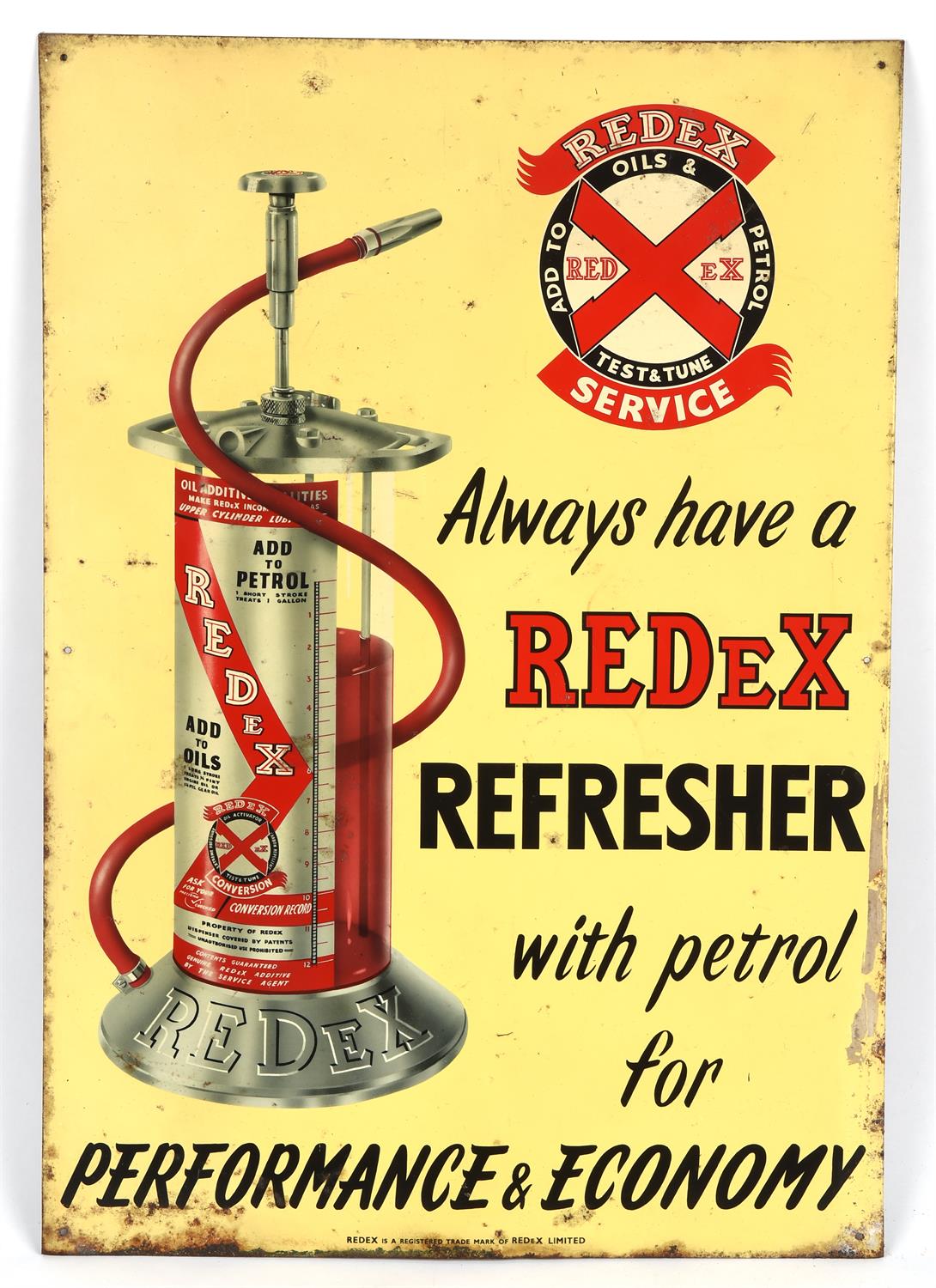 Redex tin sign - Redex Service 'Always have a Redex Refresher with petrol for performance &