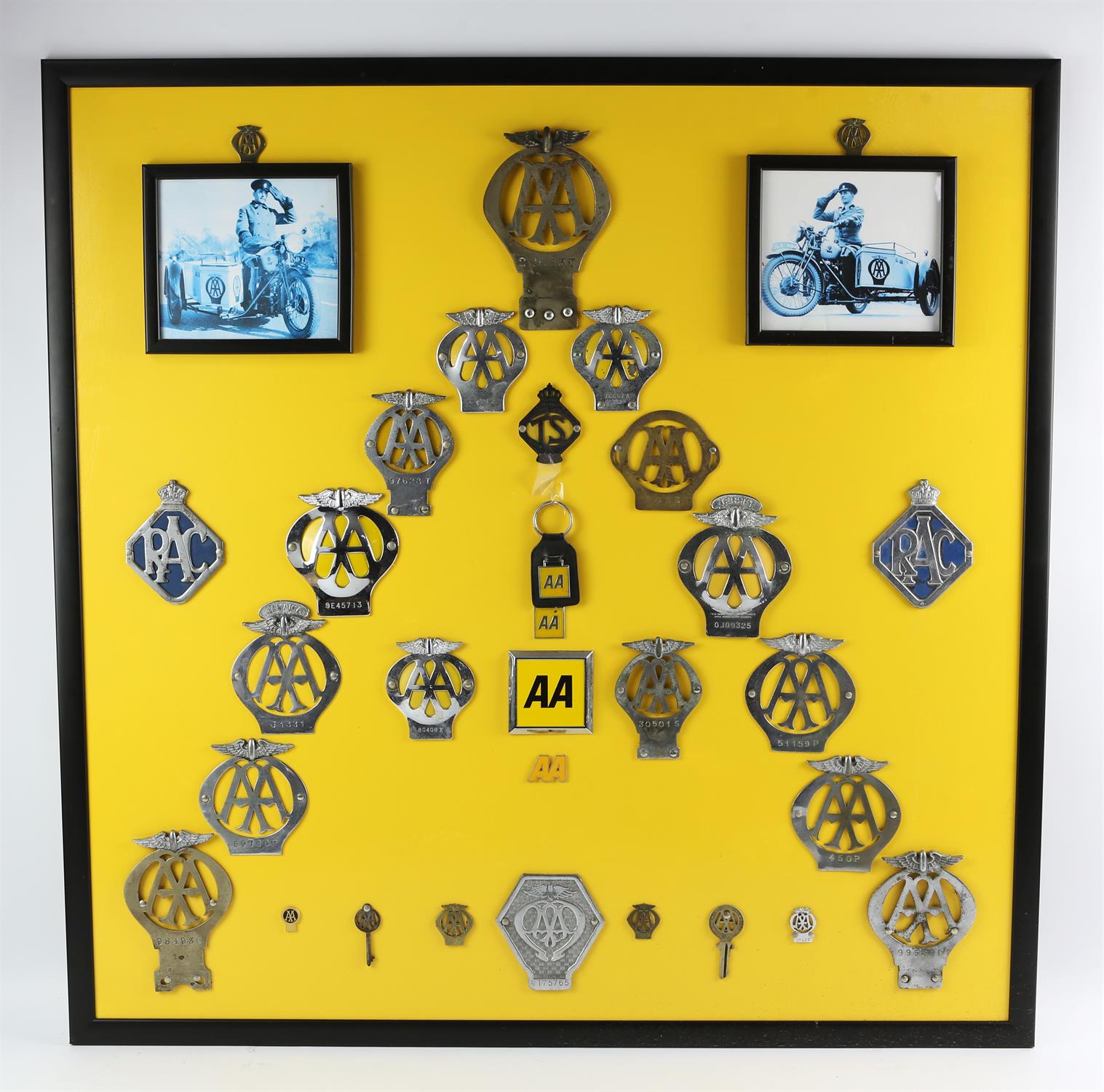 AA Badges framed Display - Collection of 25 Screwed down badges to include various Vintage badges,