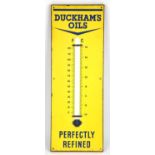 Duckhams Oils Perfectly Refined Thermometer Enamel Sign, 33x91cm. Please note this lot has the