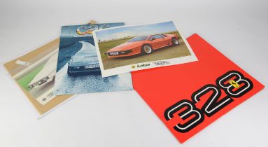 Collection of Ferrari and Lotus brochures. To include Ferrari 328 GTB (fixed head coupe) & 328 GTS