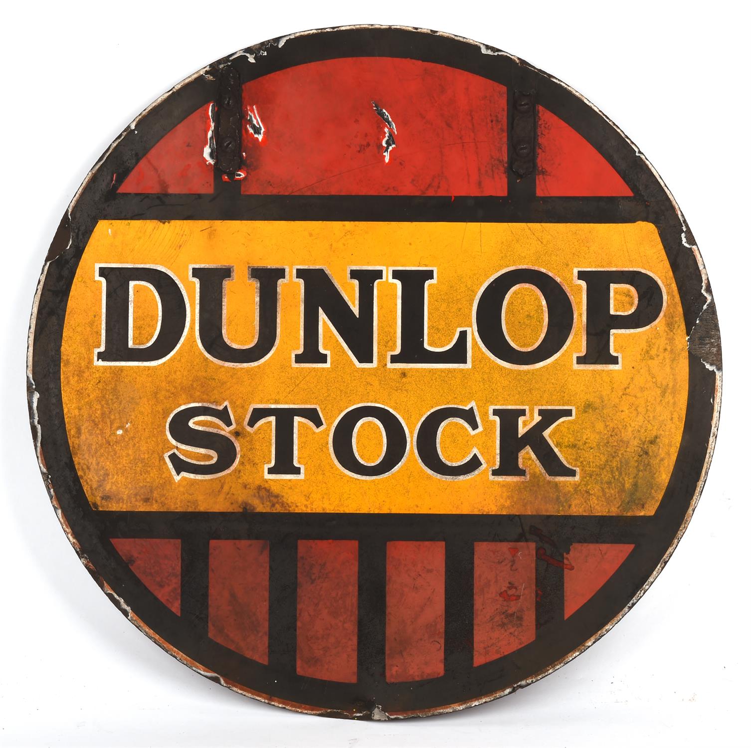 Dunlop Stock enamel sign, double sided, diameter 61cm. Please note this lot has the standard