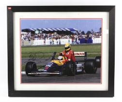 Signed Nigel Mansell 'Taxi for Senna' Print, framed and glazed 55 x 65cm. Please note this lot