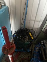Green Oil Cooled filled welder on a blue trolly Please note this lot has the standard Ewbank's