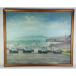 Geoff Shaw, Pair of Motor Racing oils on board, Racing at Goodwood & The French Grand Prix, signed,