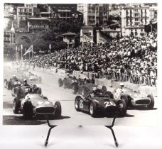 1955 Monaco Grand Prix, black and white photograph - Showing at the front Juan Manuel in his