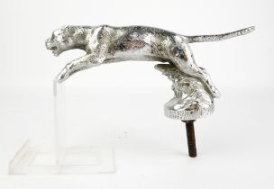 Jaguar Car Bonnet Mascot - Chrome plated Leaping Jaguar, L20cm, Along with two AA vintage badges.