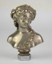 Car Mascot - Lady head and shoulders, Pewter, 20th Century, on a screw with washer and bolts,10cm L.