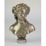 Car Mascot - Lady head and shoulders, Pewter, 20th Century, on a screw with washer and bolts,10cm L.